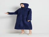 Size XL Dark Blue Women's Chic Lightweight Waterproof Raincoat - Long Hooded Packable Rain Jacket V888-ELOSUNG32633
