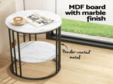 Artiss Set of 2 Side Table Coffee Table 2-Tier Round Marble Effect FUR-S-COF08-MB-WHX2