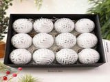Vintage Embossed Christmas Baubles 8cm, 12 Pack Silver Tone Ornaments, Antique Textured Hanging V1221-XM-LB2791-GM111