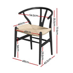 1 Set of 2 Artiss Dining Chairs Wooden Rattan Wishbone Black MO-DIN-B-01-RAT-BKX2