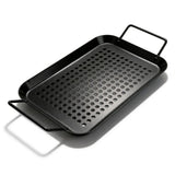 Non-Stick Grilling Tray,13.7x7.2in Rectangular Meat Vegetable Pan with Handle and Drain Holes,Heavy V1369-AZ3-W-14640