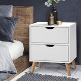 Artiss Bedside Table 2 Drawers - BODEN White FURNI-E-SCAN-BS01-WH