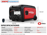 GENPOWER 6.2kW Peak 6.0kW Inverter Generator, Push Button & Remote Start, 15L Tank, Portable w/ V219-GENPTRGN60SA