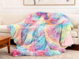 Fuzzy Faux Fur Throw Blanket, Tie Dye Fluffy Blanket, Super Soft Rainbow Blanket for Girls, Luxury V1366-AZ2-W-12602