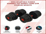 30kg Adjustable Rubber Dumbbell Set Barbell Home GYM Exercise Weights V63-834271