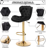 SERENIT Swivel Bars Set of 2 Counter Height Barstools with Back Velvet Upholstered Adjustable V255-GP2210R-BLACK