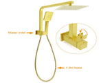 WELS Brushed Gold Twin Shower 8" Rain Head Handheld Diverter Wall Arm Square V1233-A702GHS002M4CGKSS108G