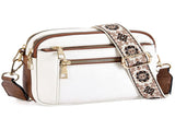 Double Zipper White Brown Chic Quilted Crossbody Bag - Vintage PU Leather Shoulder Purse with V888-ELOSUNG33466