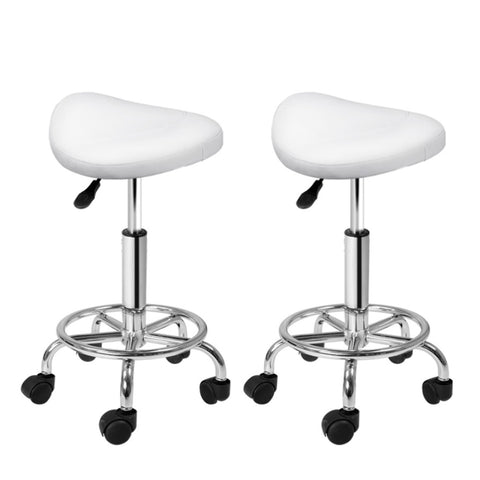 Artiss 2x Salon Stool Saddle Swivel Chair White SALON-B-ERG-WHX2