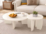 Artiss Coffee Table Set of 2 High Gloss Round Side Bedside Table Wood Living Room Cream FUR-S-COF1415-WH