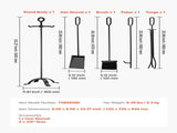 Fireplace Tool Set, 5 PCS Tool Set and Holder with Four-Prong Stand, Tongs, Ash Shovel, Brush, V952-BLGJTJ5JTSZGDJ6II001V0