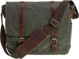 Vintage Genuine Leather Waxed Canvas Briefcase Large Satchel Shoulder Bag Rugged Computer 15.6" V1259-DP01-A-3126