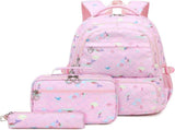 3 Piece Backpack Lunch Bag Pencil Case Set for Girls, Kids School Bookbag with Mermaid Print, Pink, V1237-ZY-917-037