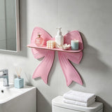 Bow Shaped Floating Shelf, Pink Wooden Wall Mount Display Rack, Cute Heart Wall Decor for Bedroom V1370-AZ4-21275