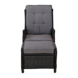 Gardeon 2PC Recliner Chair Sun lounge Wicker Lounger Outdoor Furniture Adjustable Black ODF-RCL-RW-CHOTM-BKX2