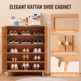 VEVOR Rattan Shoe Cabinet 5 Tiers Shoe Organizer 2 Doors & Adjustable Shelves V952-DMTBXJ2M293718WI7V0