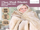 Laura Hill 800-GSM Mink Blanket Queen Size Double-Sided Soft Plush Bed Faux Throw Rug Beige MNKHV-BE