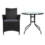 Gardeon 3PC Bistro Set Outdoor Furniture Rattan Table Chairs Cushion Patio Garden Idris ODF-CHAIRSET-630