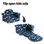 Keezi Kids Sofa 2 Seater Children Flip Open Couch Lounger Armchair Dinosaur Navy KID-SOFA-SINGLE-NY