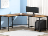 Artiss Computer Desk L-Shape CPU Stand Brown 147CM MET-DESK-L-003-BR