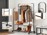Artiss Clothes Rack Double Rod Airer Rail Coat Stand Hanger Storage Shelf HANGER-B-11-2T-BK