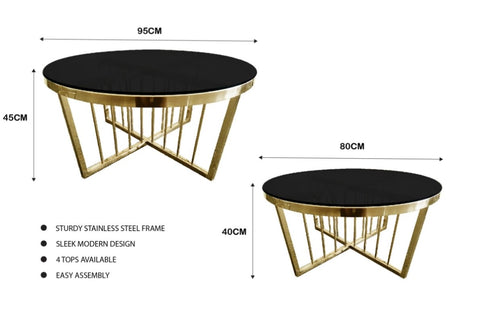 Salina Coffee Table 80cm Gold Base - Black Glass V292-CT-SER-80-GOLDBASE-BLACKGLASS