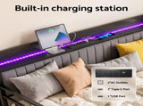 Artiss Bed Frame Double LED Metal Trundle Daybed with Charging Station TURN MBED-D-TURN-D-BK-ABC