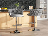 SERENIT Modern Silver Swivel Upholstered Velvet Adjustable Height Counter Stool with Metal Frame V255-GP2217R-GREY