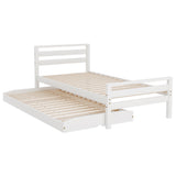 Artiss Bed Frame Single Size 2-in-1 Trundle Wooden White AVIS WBED-AVIS-S-WH-AB