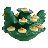 Easter Chicken Shaped Deviled Egg Platter, Reusable Holiday Deviled Oval Tray, Green Plastic Eggs V1370-AZ4-24850