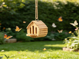 Wooden Hanging Bird Feeder,7.48in Natural Wood Open Tray Design,Easy Fill Outdoor Garden Dispenser V1369-AZ3-W-14795