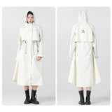 Beige M Size Long Trench Style Waterproof Raincoat for Women - Fashionable Outdoor Hiking Cycling V888-ELOSUNG56806-1