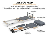 PROFLEX Aluminium Pilates Reformer Machine, Stretch Bed with box and jump board accessories V219-PILALUPFA8GA