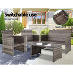 Gardeon 4 PCS Outdoor Sofa Set Rattan Chair Table Setting Garden Furniture Grey ODF-RATTAN-4PC-AB-GE