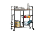 CARLA HOME Kitchen Trolley Cart with Wire Baskets - Brown - Rustic - Steel - Kitchen Rolling Cart V178-36443