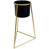 Black Planter on Gold Pyramid Stand 45cm V637-68104PLN