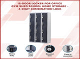 12-Door Locker for Office Gym Shed School Home Storage - 4-Digit Combination Lock V63-839041