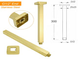 WELS Brushed Gold Square 8" Rain Shower Head 300mm Brass Ceiling Dropper Arm Set V1233-A502300GKSS108G