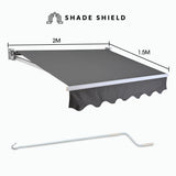 Shade Shield 2 x 1.5M Retractable Grey Folding Arm Awning, Powder Coated 6063 Aluminium, with Hand V219-OAWRETSS21GA