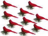 10PCS Red Cardinal Birds Clip on Pine Branche -Christmas Realistic Feathered Birds with Clip for V1369-AZ3-W-12423