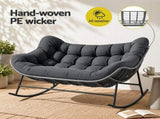 Gardeon Outdoor Rocking Chair Loveseat Wicker 2 Seater Cushion Patio Furniture Grey ODF-ROCK-ST-2S-GE-AB