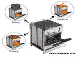 Portable Folding Camping Stove with Grill Stainless Steel Wood- Pit for Hiking, V1107-CS-BXSSKL