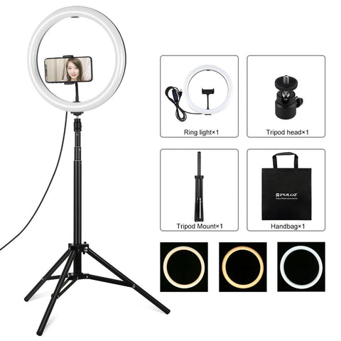 11.8 Led Ring Light With Tripod And Phone Clamp - 3 Modes Dual Colour Temperature Dimmable - Black PRL-B1603TKP