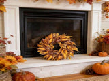 26" Artificial Fall Wreath for Front Door, Seeded Autumn Wreath with Layered Leaves, Warm Orange V1366-AZ2-W-24843