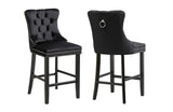 French Provincial Black Bar Stools with Footrest - Set of 2 V292-BS-FRENCH-BLACKSEAT-BLACK-SO2
