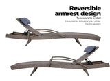 Gardeon Sun Lounge Wicker Lounger Outdoor Furniture Beach Armchair Adjustable Grey&Beige FF-LOUNGE-ARM-P-GE