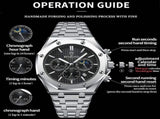 Waterproof Business Quartz Watch In Black Steel-Blue - Multifunctional PRL-5073233060DBT