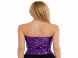 Womens SEQUIN BANDEAU CROP TOP Sparkling Sparkly Costume Tube - Purple V563-12086-PURPLE