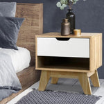 Artiss Bedside Table 1 Drawer with Shelf - IKER White & Oak FURNI-E-ARD-WH