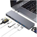 INTACT 9820T 8-in-1 Dual USB-C Adapter for MacBook/Pro HDMI/ Thunderbolt3/USB3.0*3/TypeC/SD/TF V28-ELEINT9820T